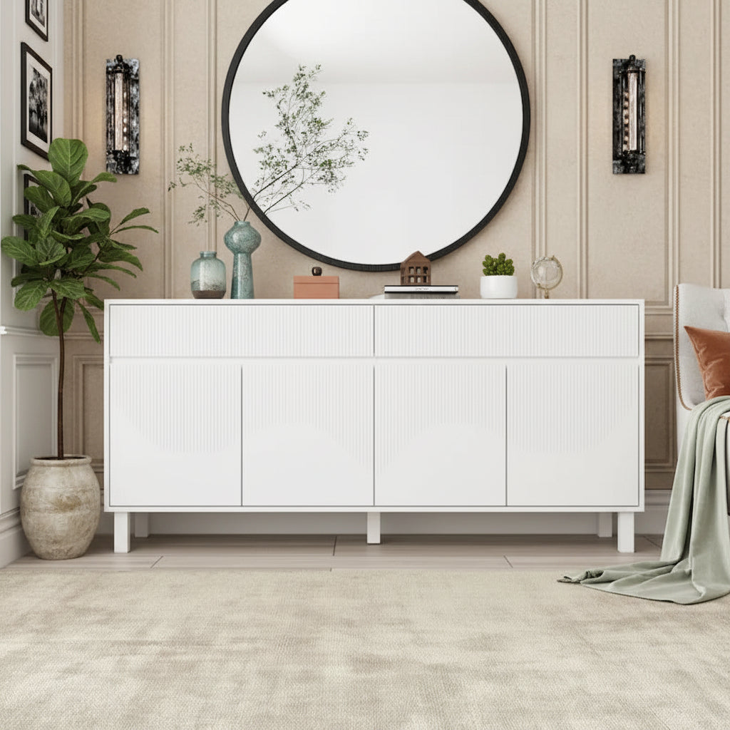 Buffet Sideboard White Floor Cabinet Elegant 63-Inch Storage Solution