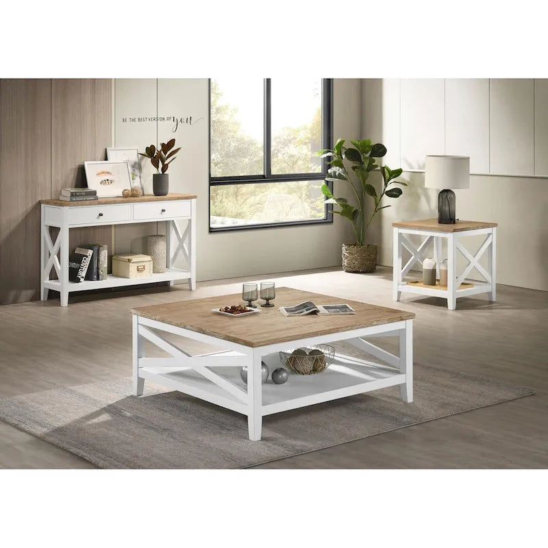 Brown and White Two-Tone Square Coffee Table