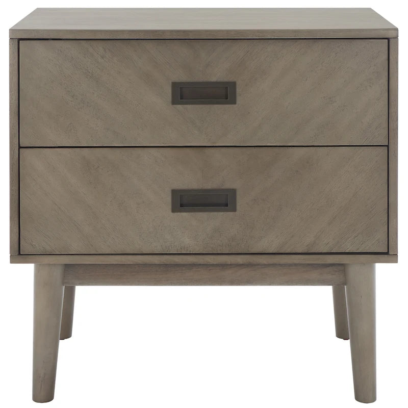 Comodino a 2 cassetti mid-century con motivo a spina di pesce