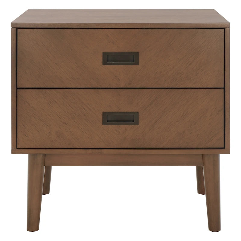 Mid-Century 2-Drawer Nightstand with Herringbone Pattern