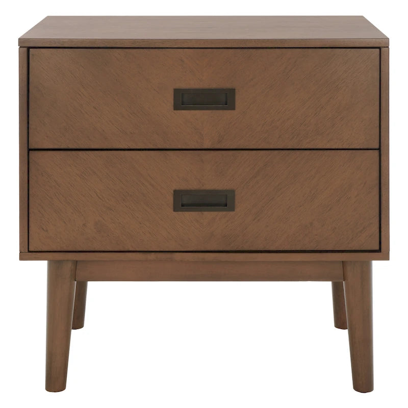 Comodino a 2 cassetti mid-century con motivo a spina di pesce