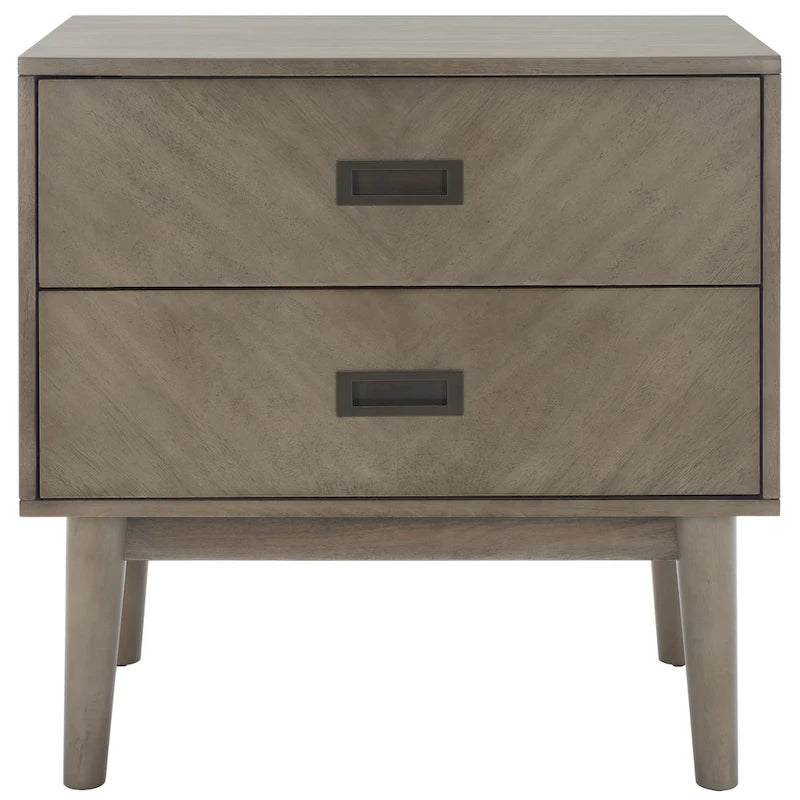 Comodino a 2 cassetti mid-century con motivo a spina di pesce