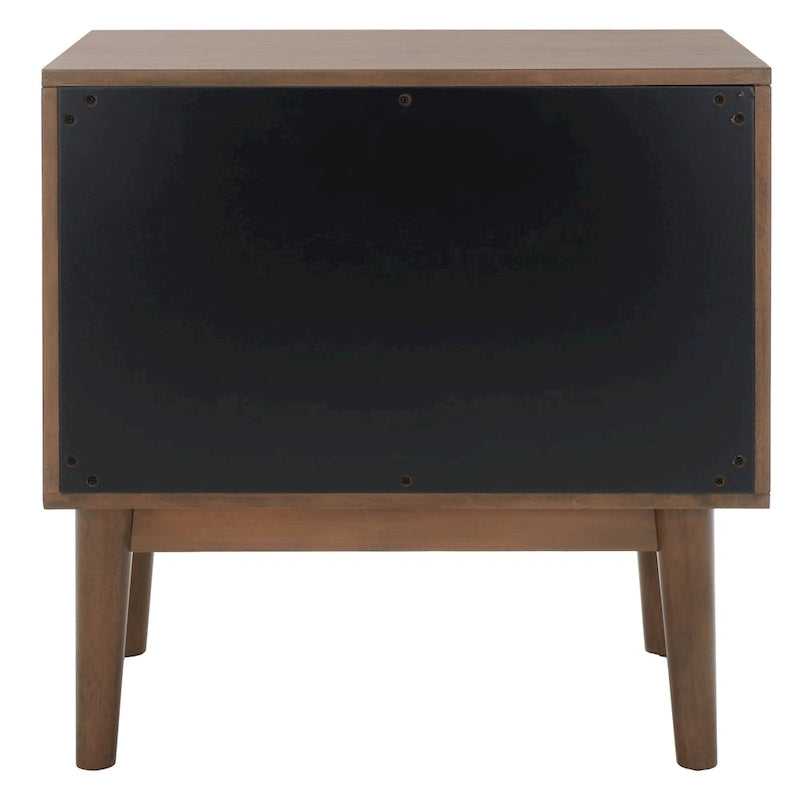 Comodino a 2 cassetti mid-century con motivo a spina di pesce