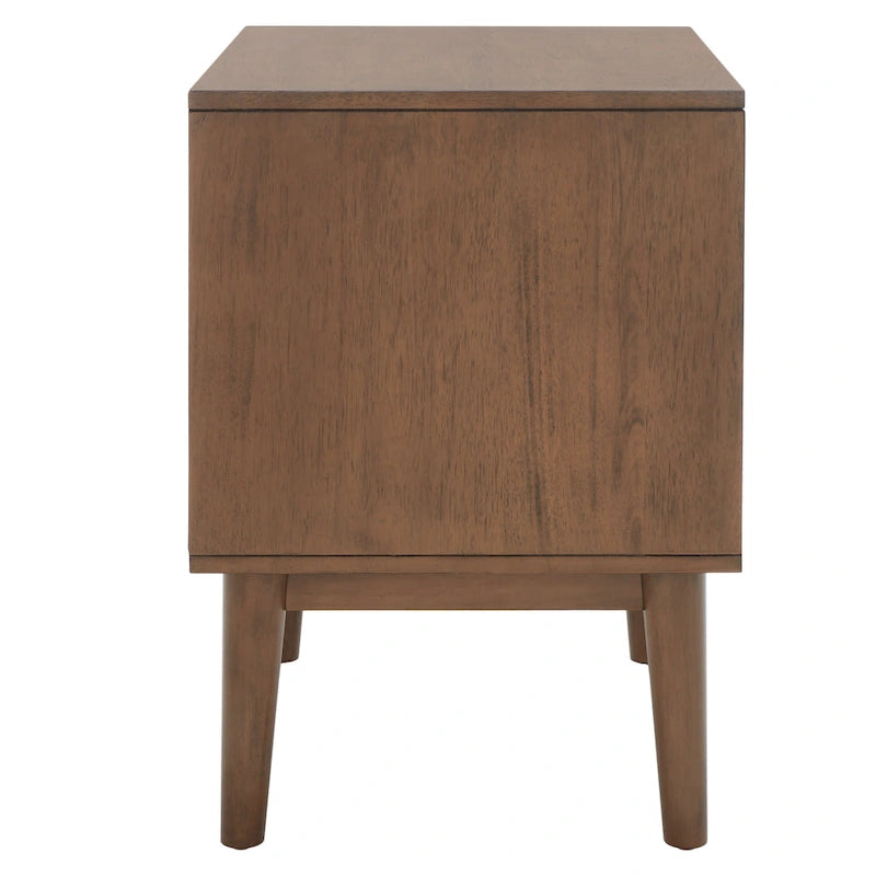Comodino a 2 cassetti mid-century con motivo a spina di pesce