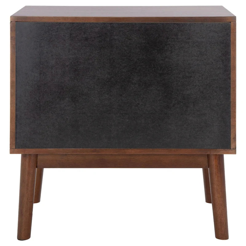 Comodino a 2 cassetti mid-century con motivo a spina di pesce