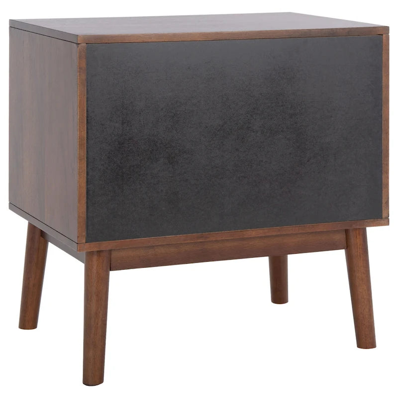 Comodino a 2 cassetti mid-century con motivo a spina di pesce