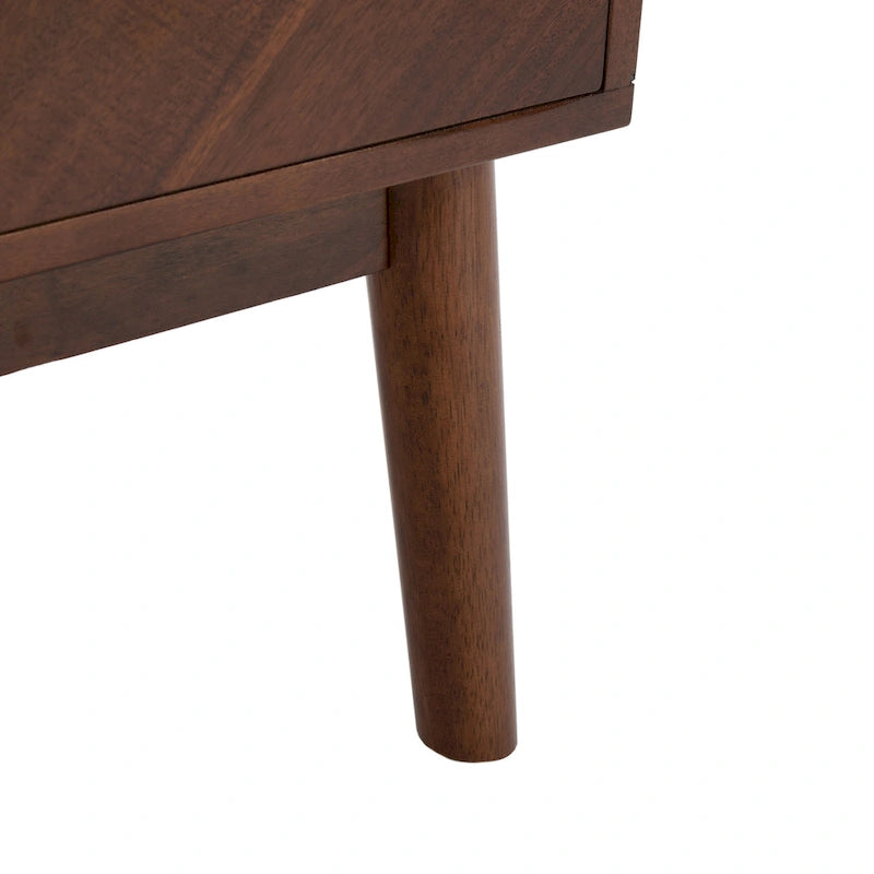Comodino a 2 cassetti mid-century con motivo a spina di pesce
