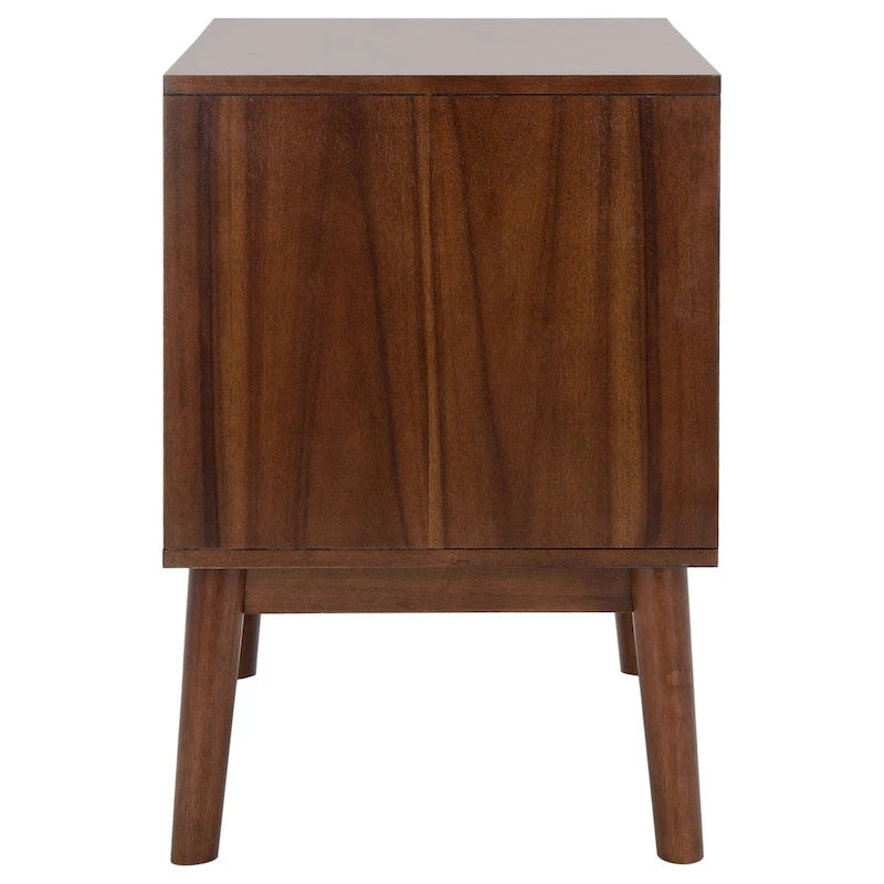 Comodino a 2 cassetti mid-century con motivo a spina di pesce