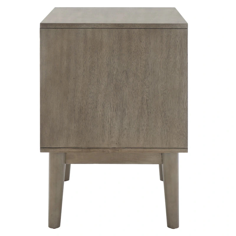 Comodino a 2 cassetti mid-century con motivo a spina di pesce