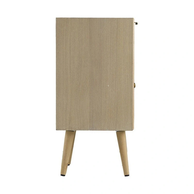 28 Inch Accent Cabinet, 1 Drawer, Pine, Woven Rattan Design - 28 H x 13.5 W x 16.5 L Inches