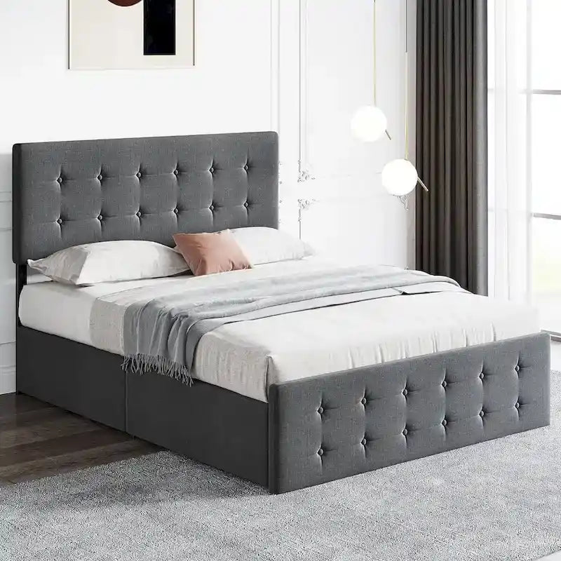 Letto imbottito con 4 cassetti e testiera regolabile