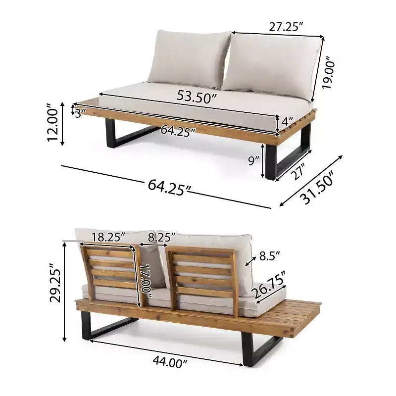 Conjunto de sofá modular de exterior em L, conjunto de lazer para pátio, conjunto de assentos para convívio no jardim com mesa de centro e almofada resistente à água - ModernLuxe