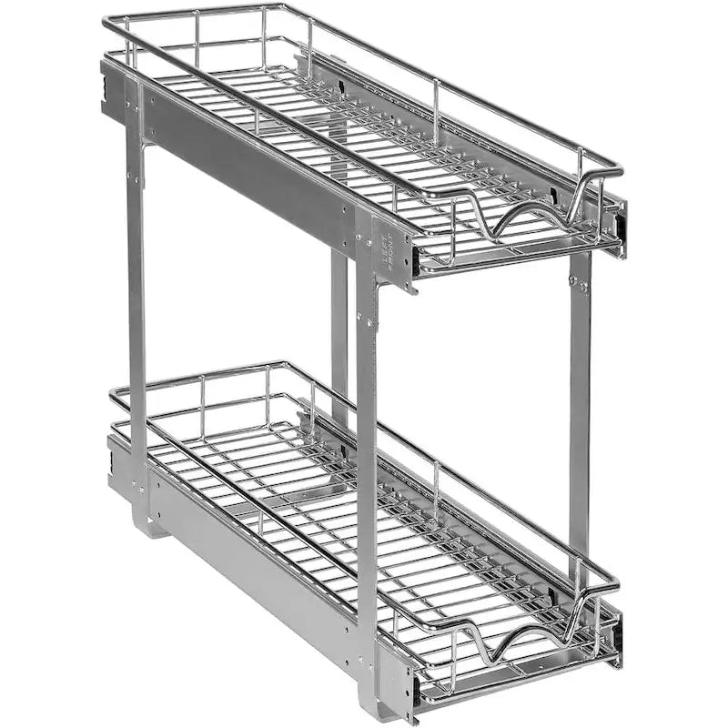 2-Tier Pull Out Cabinet Organizer, Heavy Duty Metal Anti-Rust Chrome Finish