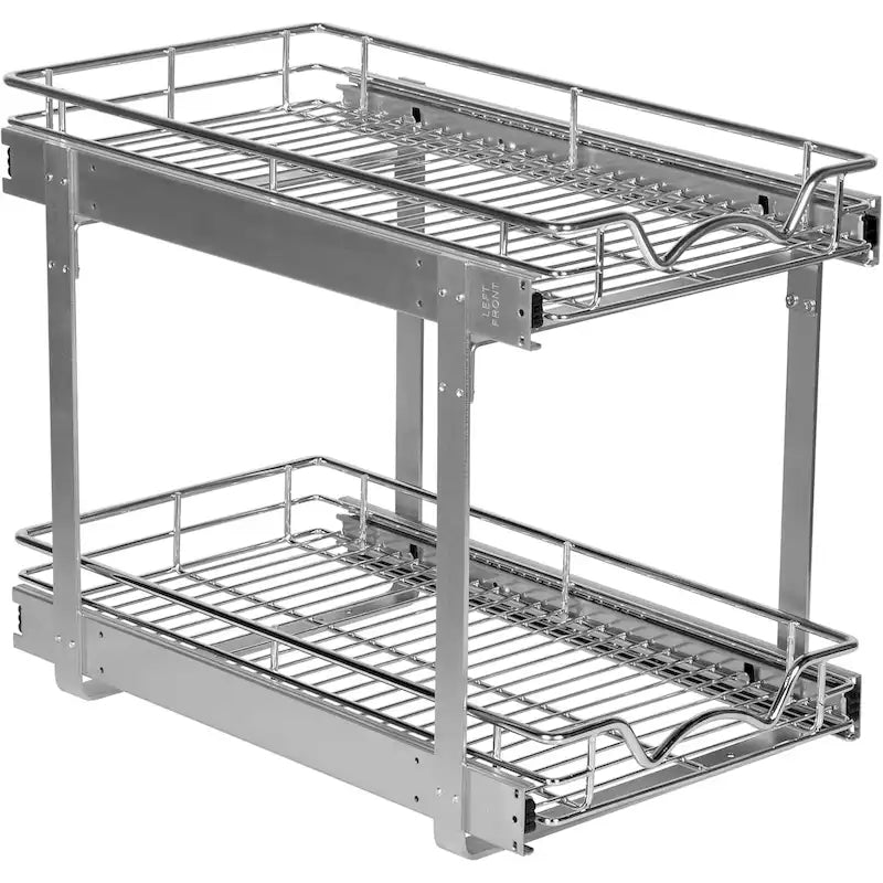 2-Tier Pull Out Cabinet Organizer, Heavy Duty Metal Anti-Rust Chrome Finish