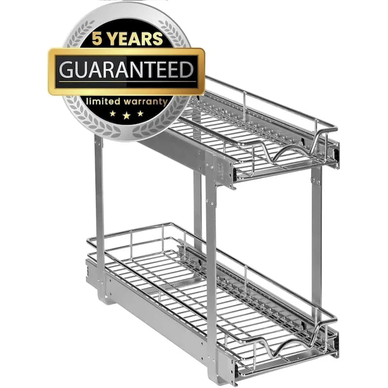 2-Tier Pull Out Cabinet Organizer, Heavy Duty Metal Anti-Rust Chrome Finish