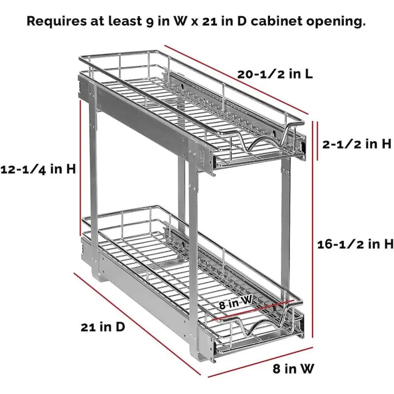 2-Tier Pull Out Cabinet Organizer, Heavy Duty Metal Anti-Rust Chrome Finish