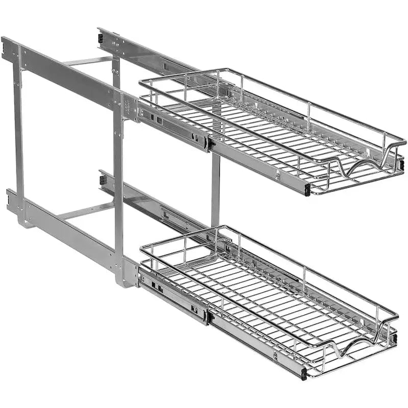 2-Tier Pull Out Cabinet Organizer, Heavy Duty Metal Anti-Rust Chrome Finish