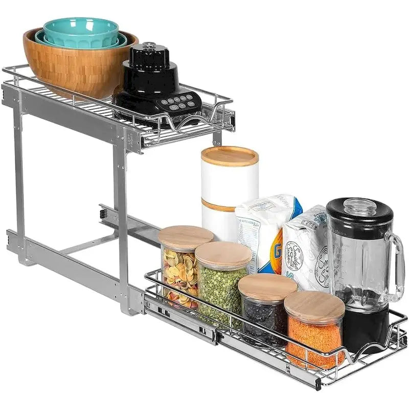 2-Tier Pull Out Cabinet Organizer, Heavy Duty Metal Anti-Rust Chrome Finish