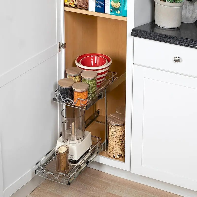 2-Tier Pull Out Cabinet Organizer, Heavy Duty Metal Anti-Rust Chrome Finish