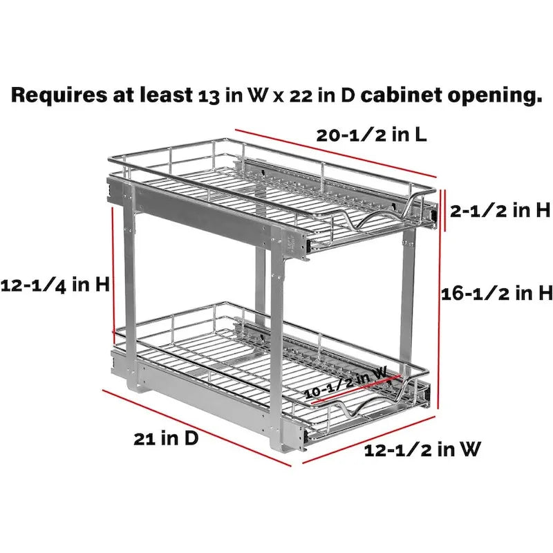 2-Tier Pull Out Cabinet Organizer, Heavy Duty Metal Anti-Rust Chrome Finish