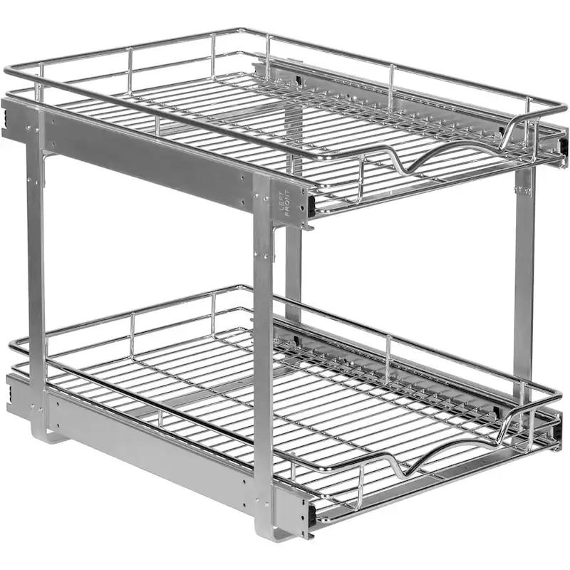 2-Tier Pull Out Cabinet Organizer, Heavy Duty Metal Anti-Rust Chrome Finish