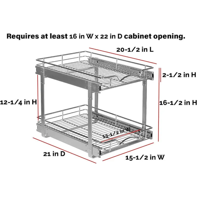 2-Tier Pull Out Cabinet Organizer, Heavy Duty Metal Anti-Rust Chrome Finish