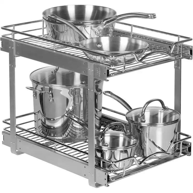 2-Tier Pull Out Cabinet Organizer, Heavy Duty Metal Anti-Rust Chrome Finish