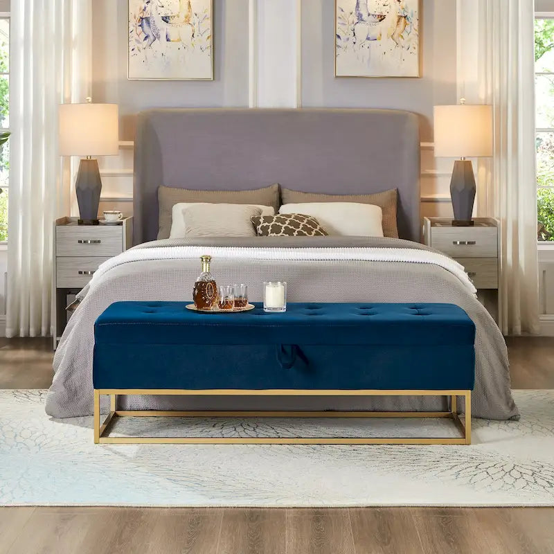 58,6 Panchina da letto con base in metallo e contenitore