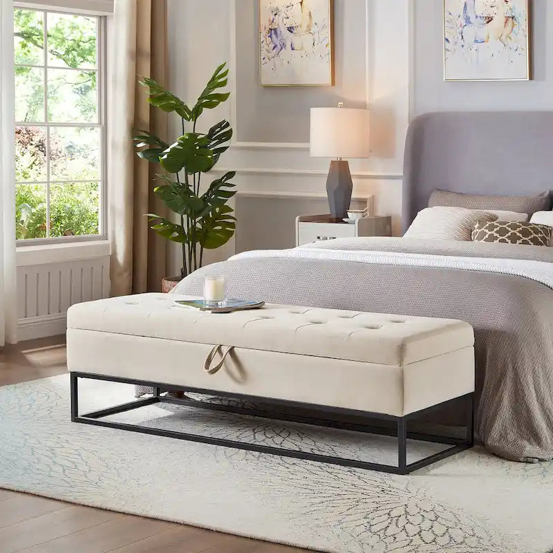 58,6 Panchina da letto con base in metallo e contenitore