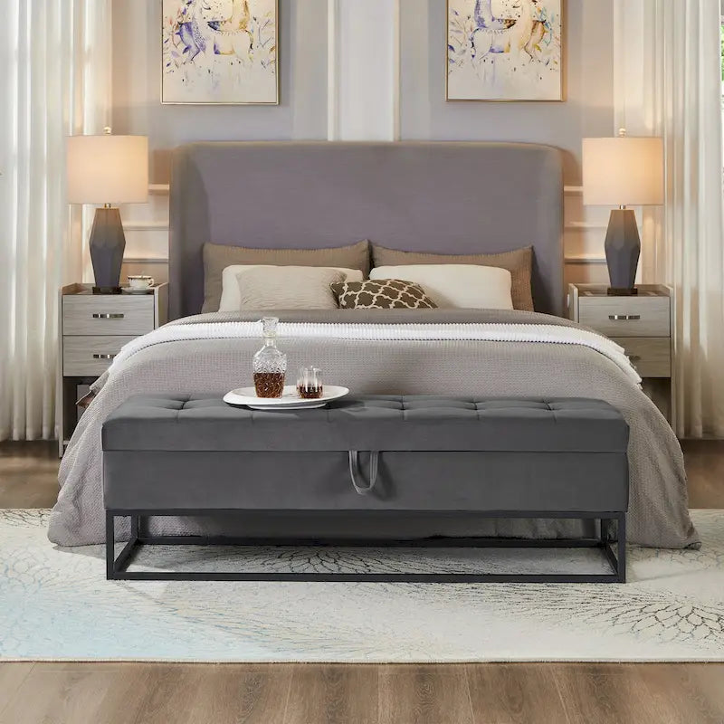 58,6 Panchina da letto con base in metallo e contenitore