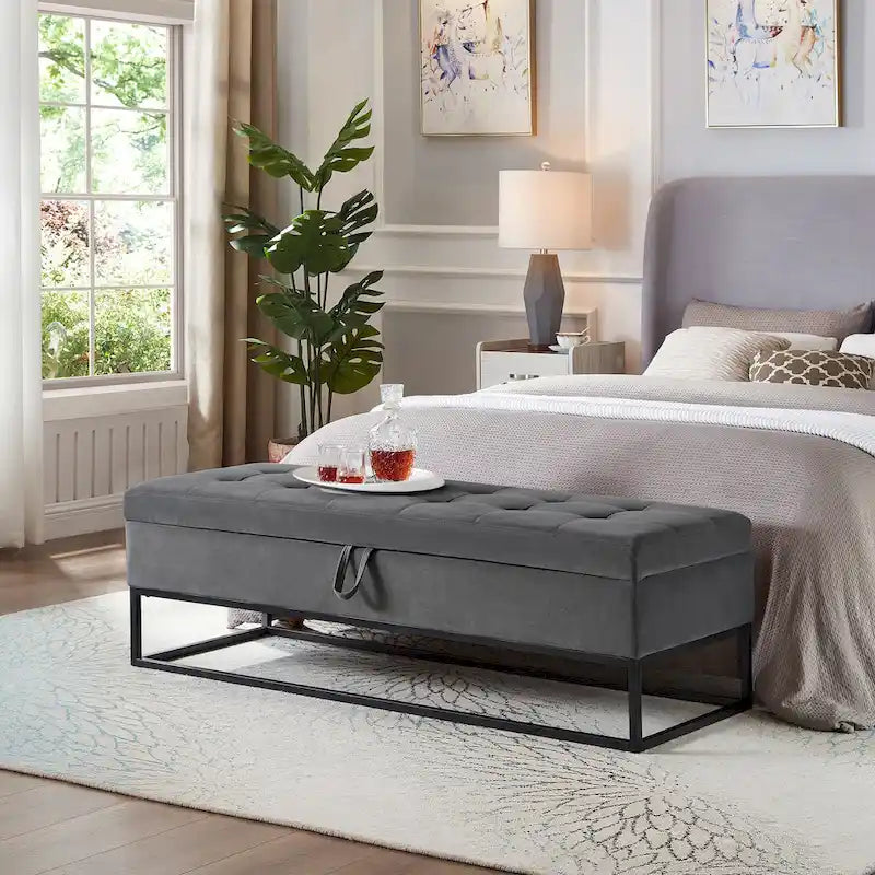 58,6 Panchina da letto con base in metallo e contenitore