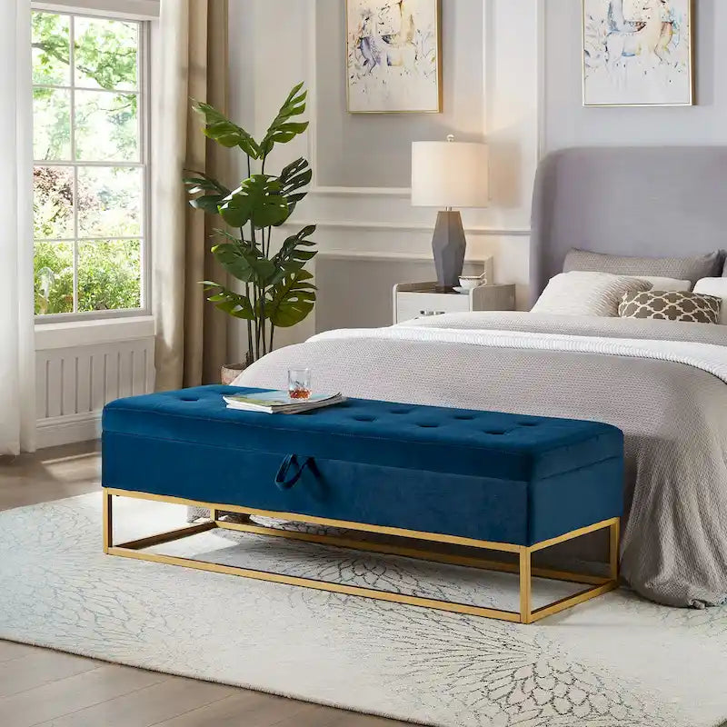 58,6 Panchina da letto con base in metallo e contenitore