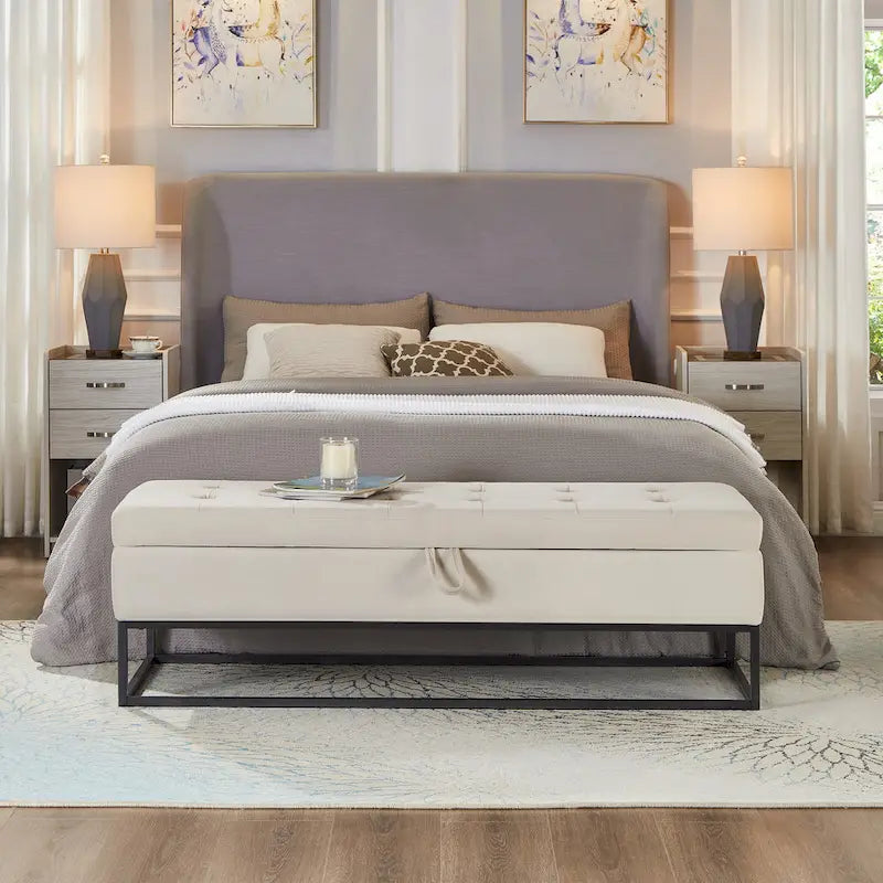 58,6 Panchina da letto con base in metallo e contenitore