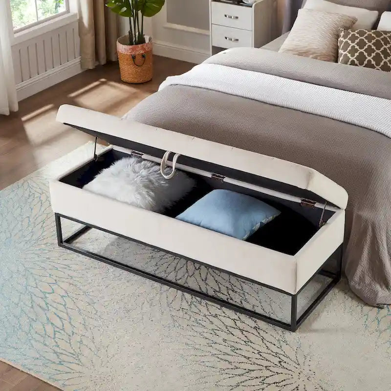 58,6 Panchina da letto con base in metallo e contenitore