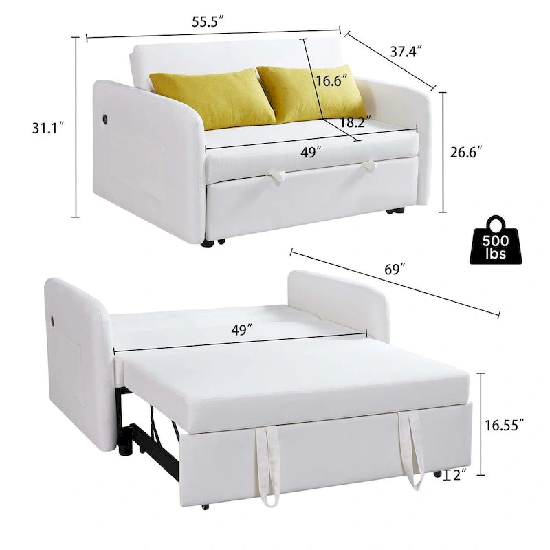 Divano Letto Convertibile a Due Posti con USB
