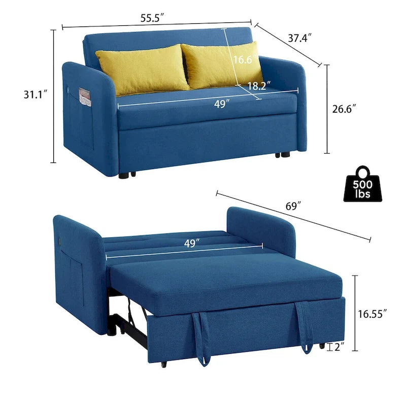 Divano Letto Convertibile a Due Posti con USB