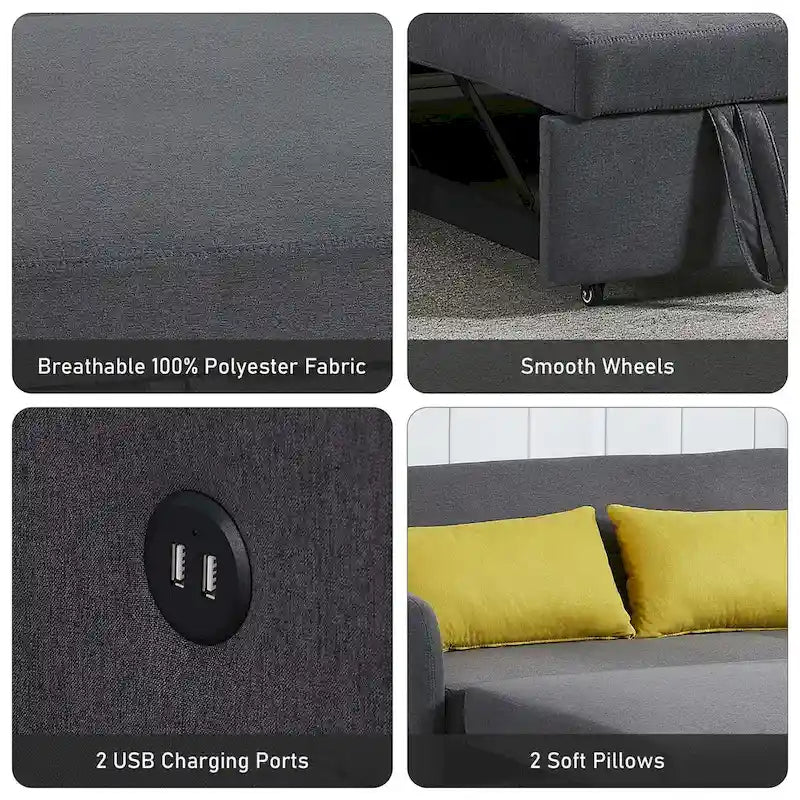 Divano Letto Convertibile a Due Posti con USB