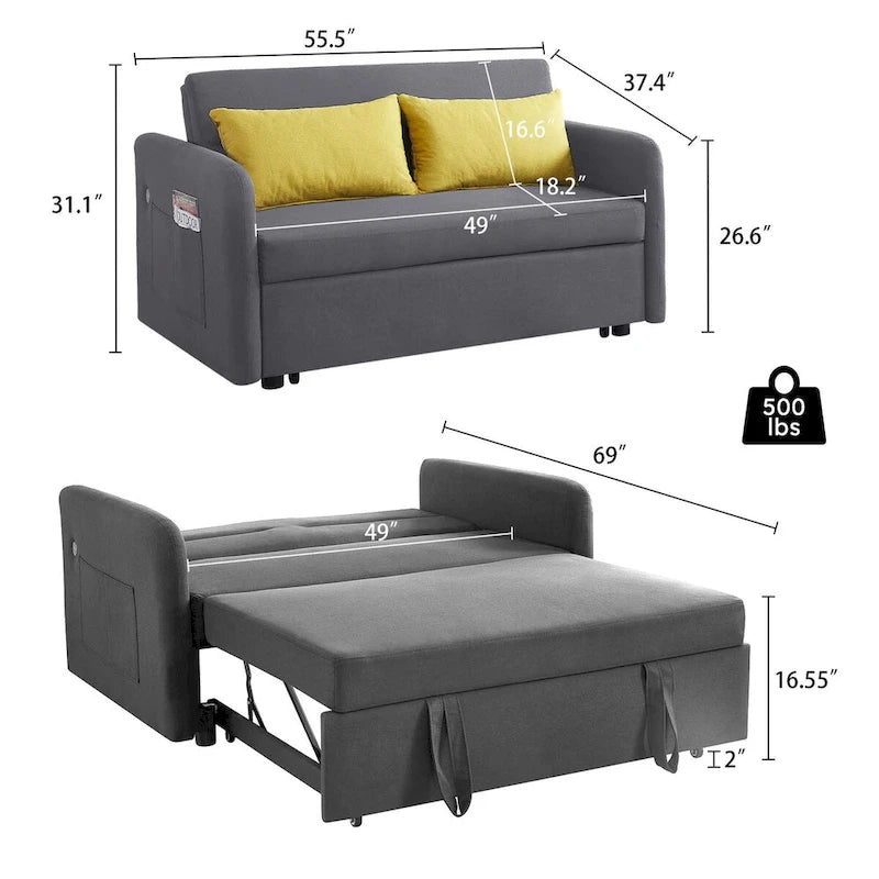 Divano Letto Convertibile a Due Posti con USB