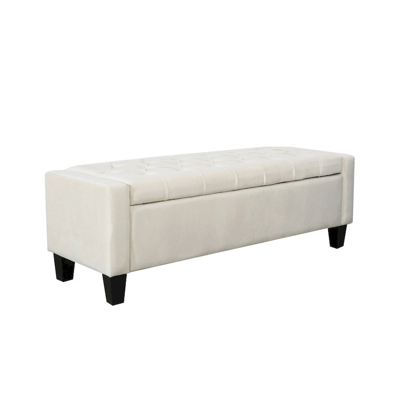 Velvet Button Tufted Flip Top Storage Bench