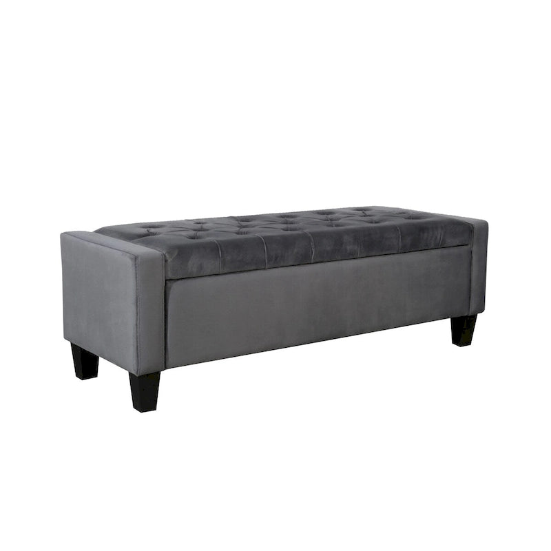 Velvet Button Tufted Flip Top Storage Bench