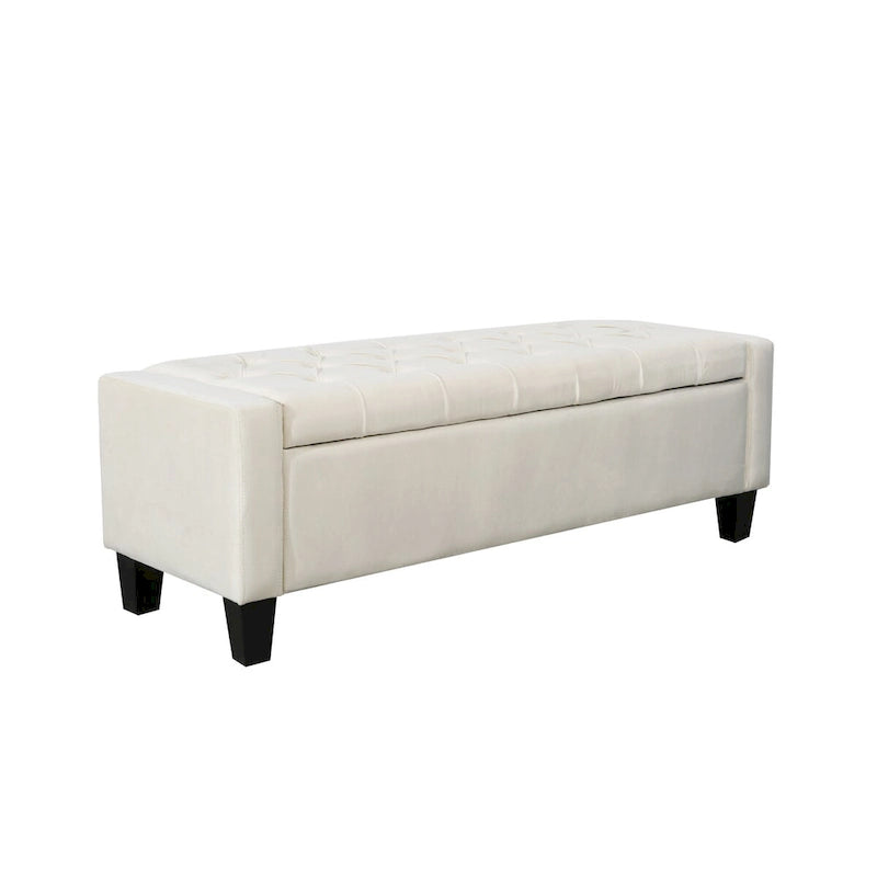 Velvet Button Tufted Flip Top Storage Bench