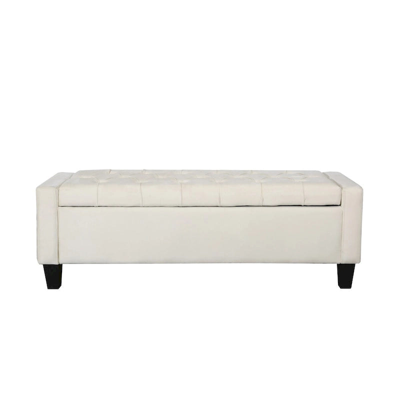 Velvet Button Tufted Flip Top Storage Bench