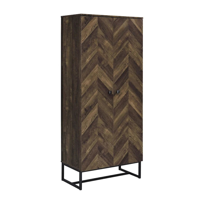 71" 2-Door Tall Wardrobe Cabinet, Sled Legs, Chevron Wood Brown