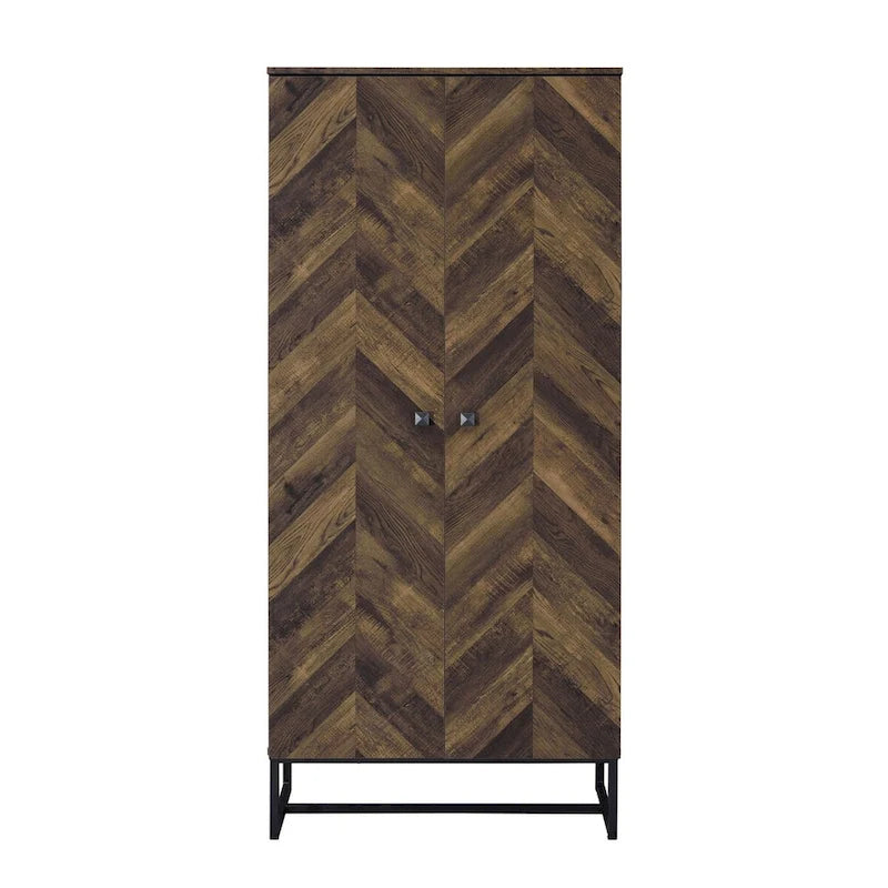 Armadio a due ante alto 180 cm con gambe a slitta, legno marrone a spina di pesce