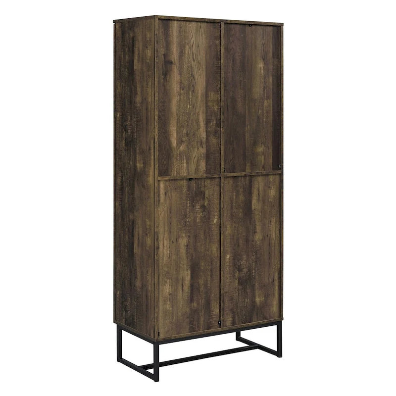 71" 2-Door Tall Wardrobe Cabinet, Sled Legs, Chevron Wood Brown