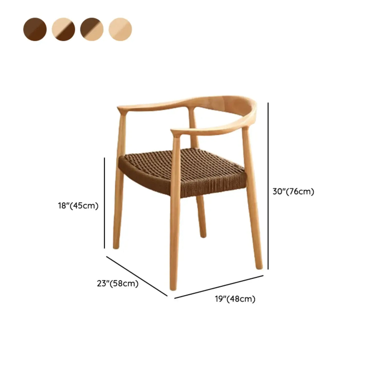 Chaise de salle à manger scandinave avec structure en bois courbé, assise tressée et accoudoirs