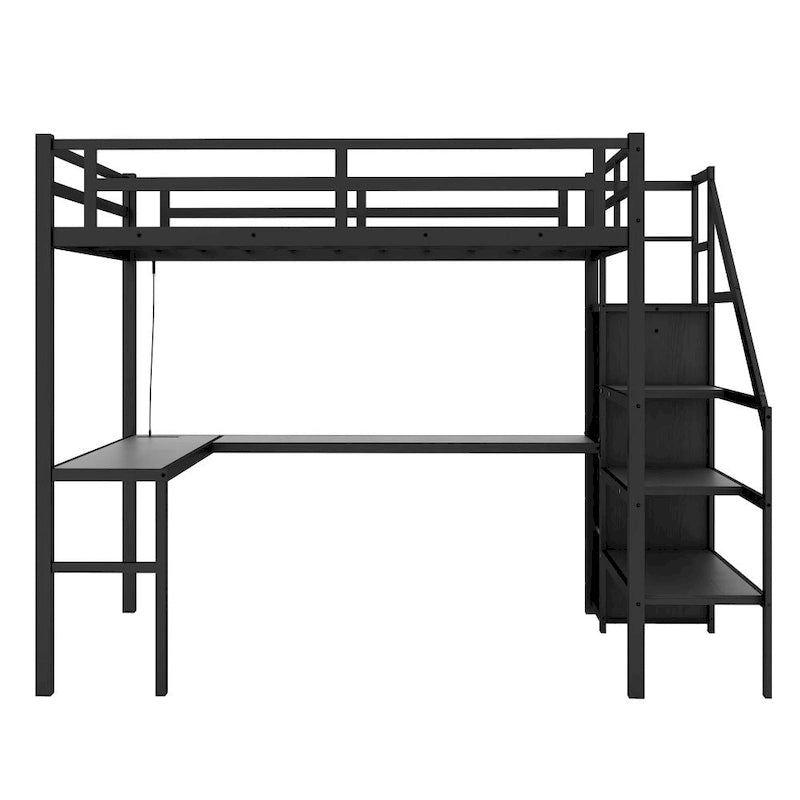 Letto a soppalco in metallo con scrivania a L e USB