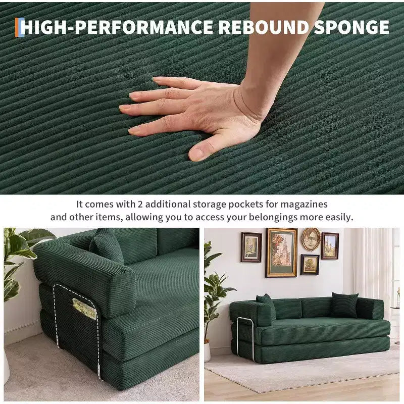 Sofá-cama convertível 5-em-1, sofá-cama modular de bombazina de 78.8 com estrutura robusta, futon multifunções para espaços pequenos, sala de estar e quarto de hóspedes