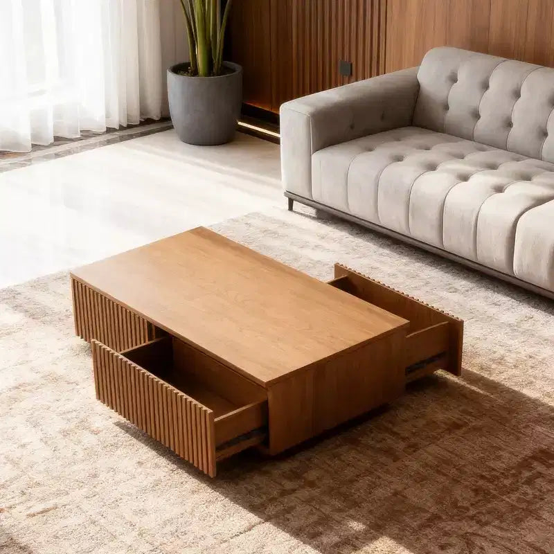 51.1 Mesa de centro moderna de meados do século com tampo elevável, mesa retangular central em nogueira para a sala de estar