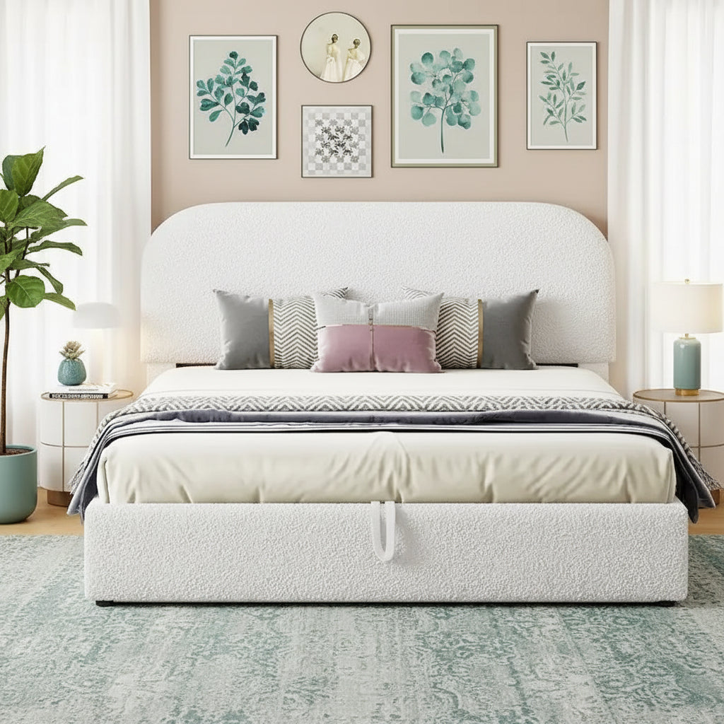 Teddy Fleece Upholstered Platform Bed with Hydraulic Storage System
